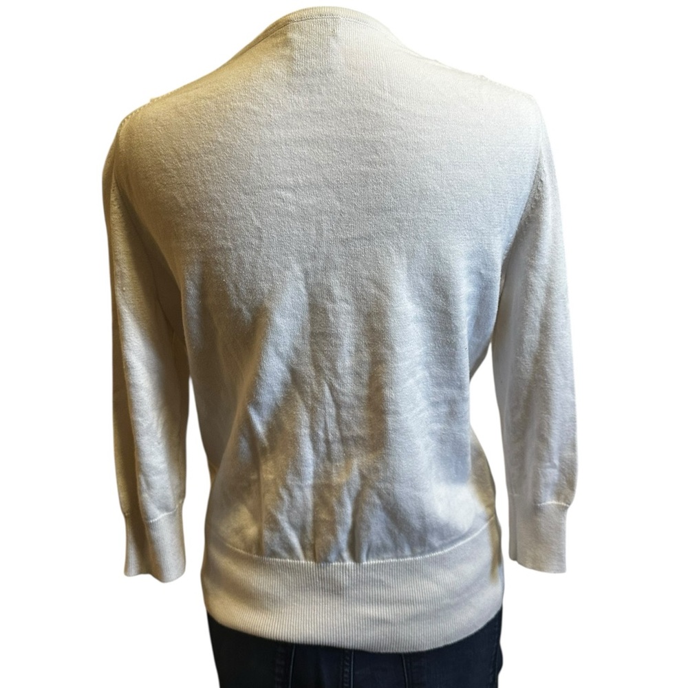Lord & Taylor Cream Knit Sweater with Beaded Collar size medium - Picture 3 of 4